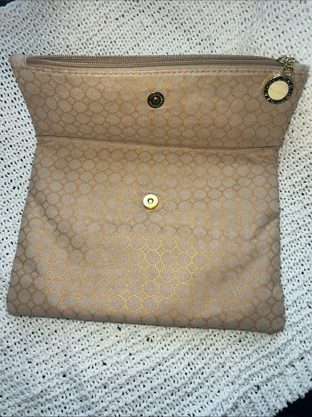 Bulgari Metallic Taupe Fold-Over Clutch with Gold Charm